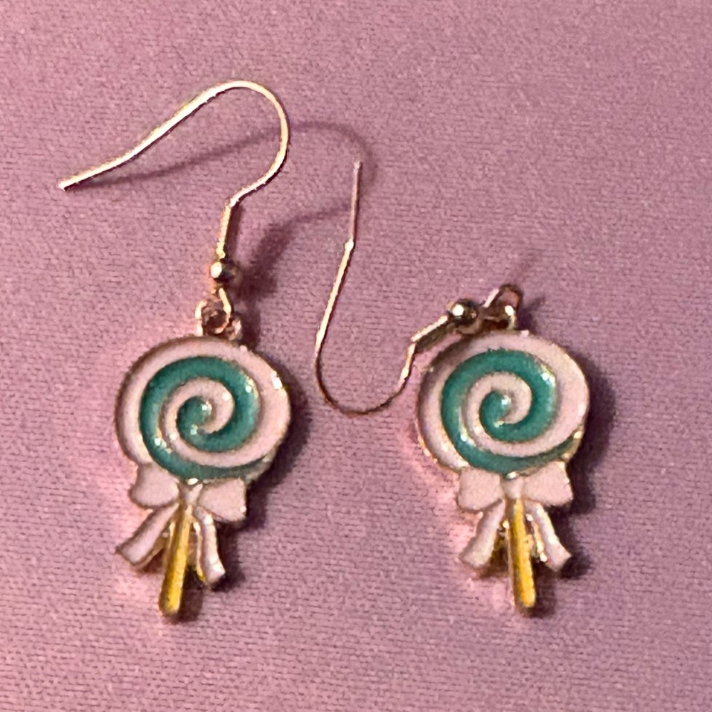 Whimsical Lollipop Earrings in Teal and Gold